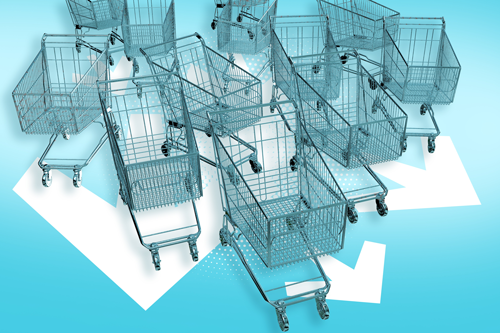 Shopping carts with arrows pointing every direction