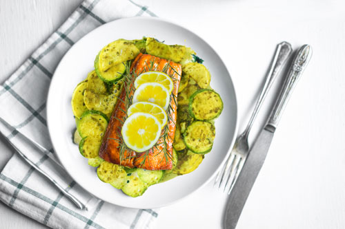 Lemon Pepper Salmon and Stir Fried Summer Squash